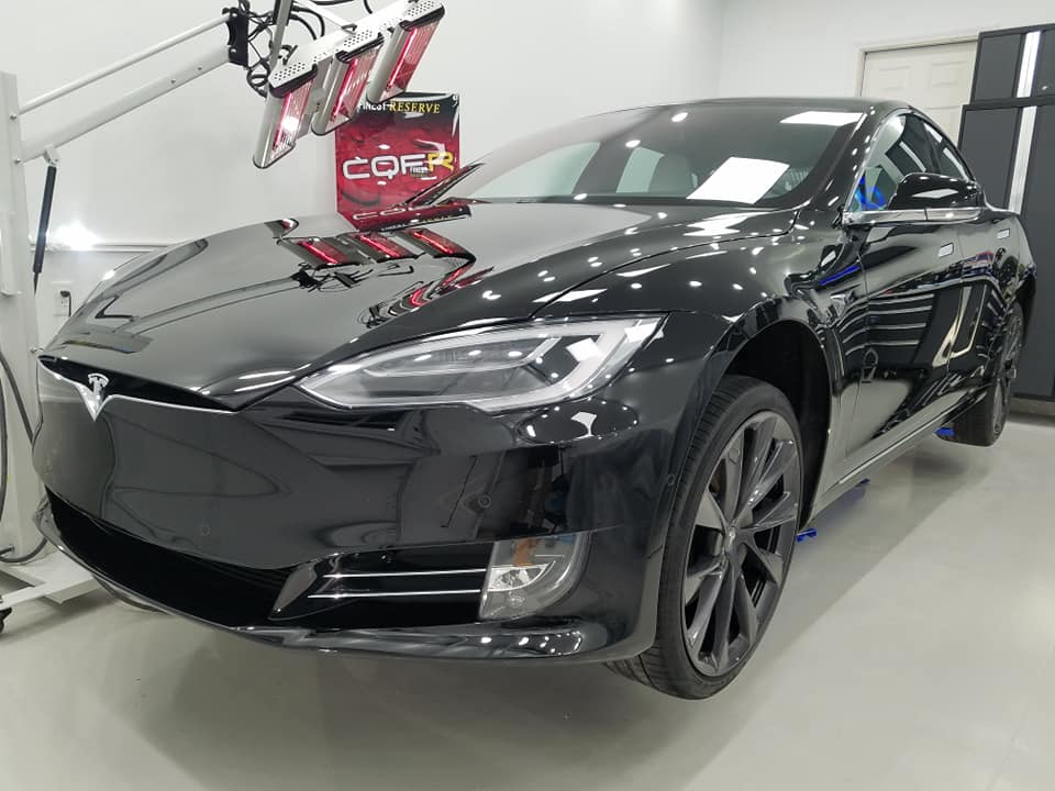 Ceramic coating curing on Tesla Model S